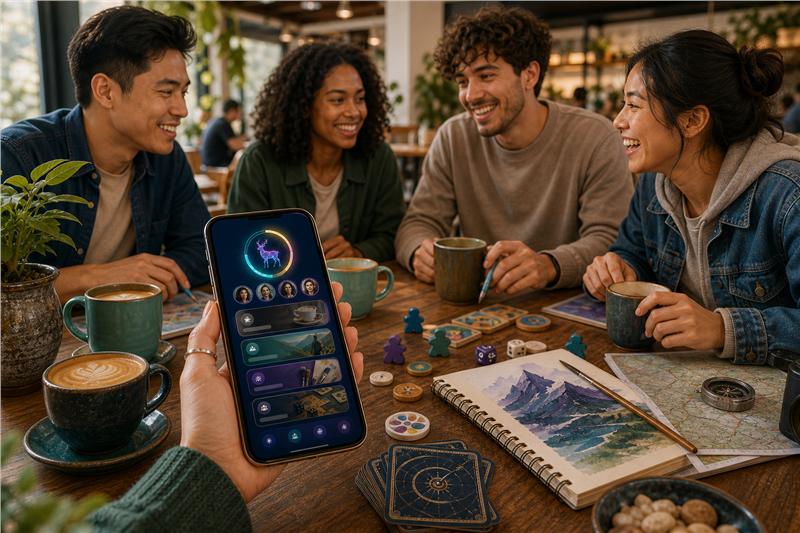 A platonic group of friends planning local activities together with Kyndlo-style app guidance